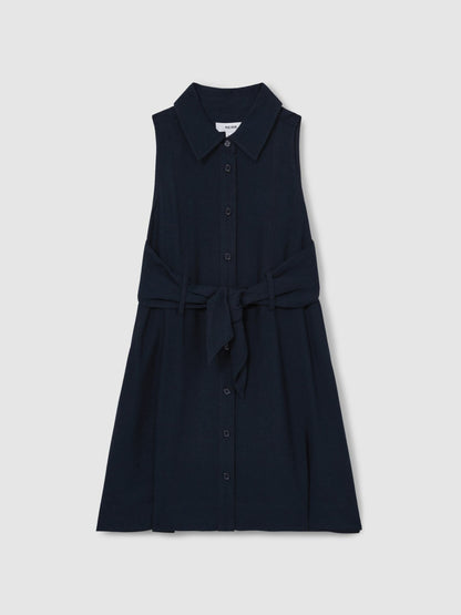 Reiss 13-14 yrs Tie-Waist Collared Dress in Blue