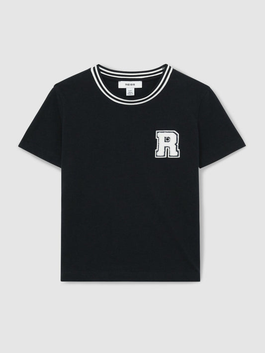 Reiss 13-14 yrs Cotton Letter Patch T-Shirt in Navy