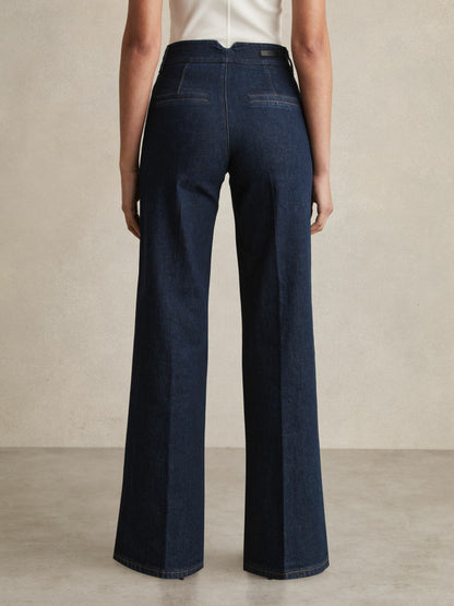 Reiss Paige Petite Wide-Leg Jeans in Dark Edinburgh Blue