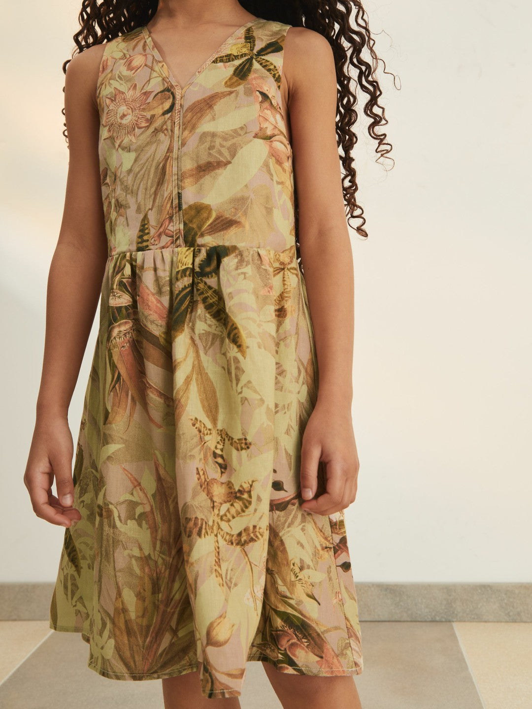 Reiss 4-9 yrs  | NYBG Floral-Print Midi Dress in Khaki