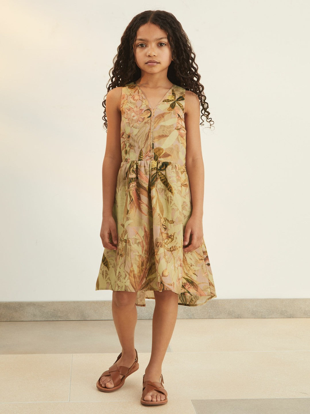 Reiss 13-14 yrs  | NYBG Floral-Print Midi Dress in Khaki