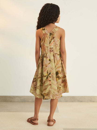 Reiss 13-14 yrs  | NYBG Floral-Print Midi Dress in Khaki
