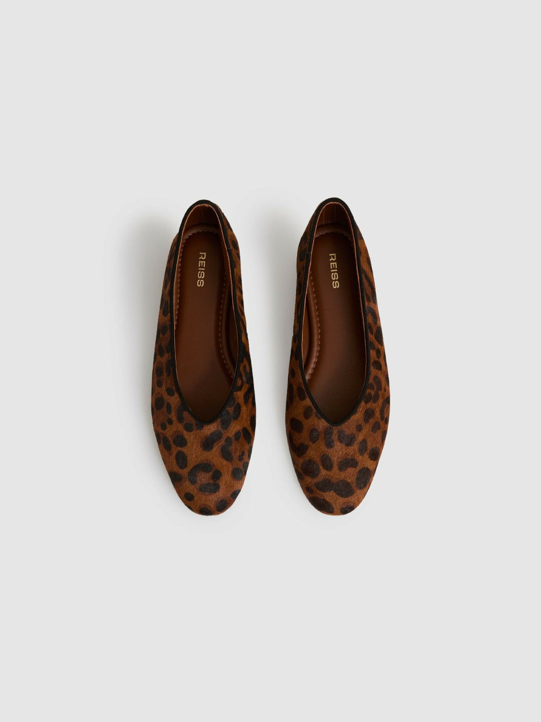 Reiss Leather Rounded-Point Toe Ballet Flats in Animal