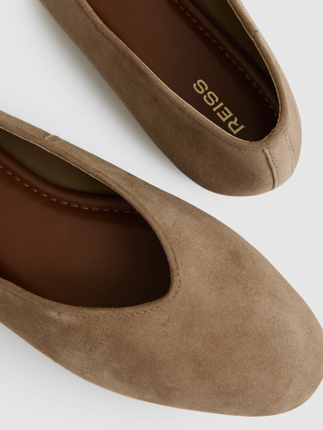 Reiss Leather Rounded-Point Toe Ballet Flats in Taupe