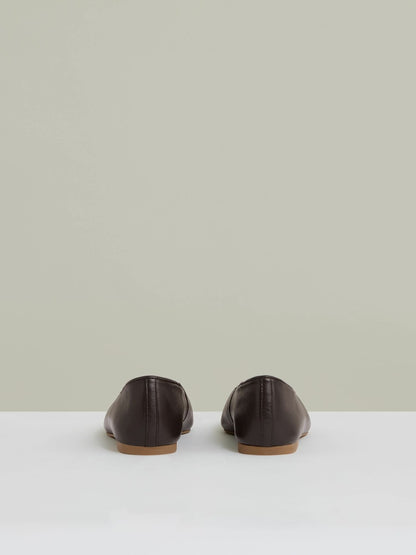 Reiss Leather Rounded-Point Toe Ballet Flats in Chocolate