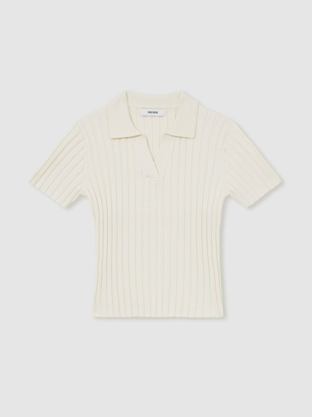 Reiss 13-14 yrs Rib-Knit Polo Top in Ivory