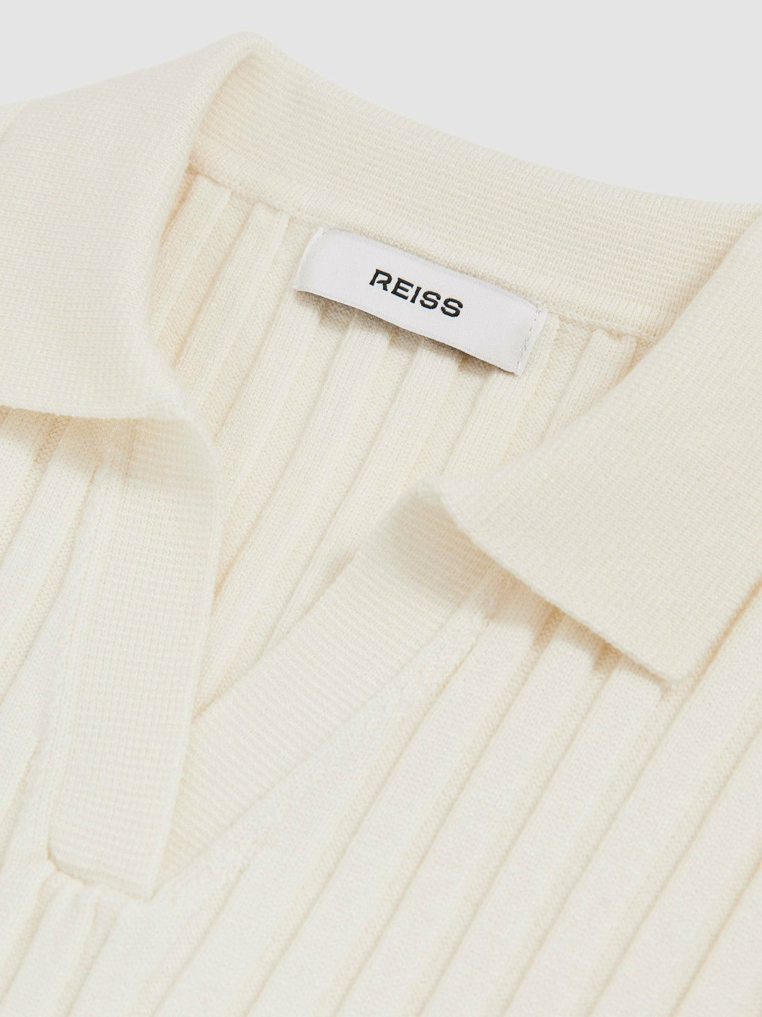 Reiss 13-14 yrs Rib-Knit Polo Top in Ivory