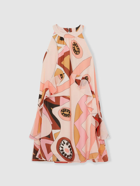 Reiss 13-14 yrs Printed Ruffle-Trim Dress in Pink