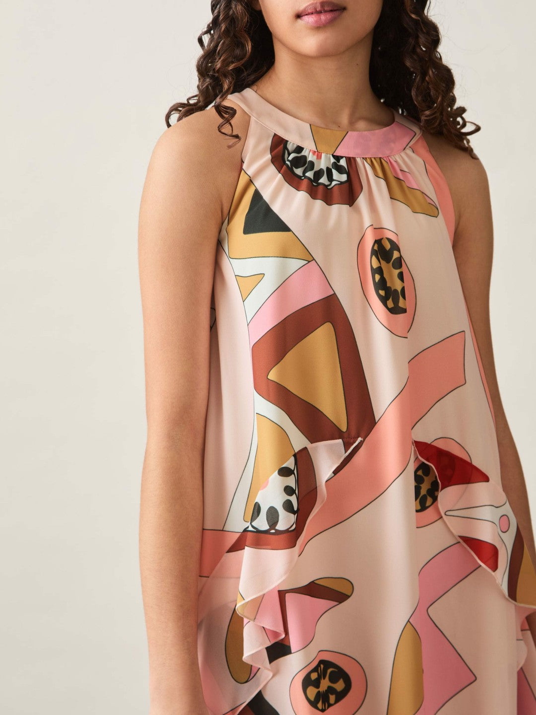 Reiss 13-14 yrs Printed Ruffle-Trim Dress in Pink