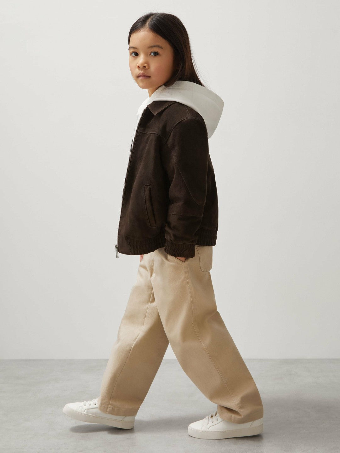 Reiss 9-13 yrs Unisex Fit McLaren F1 Team Suede Bomber Jacket in Distressed Brown