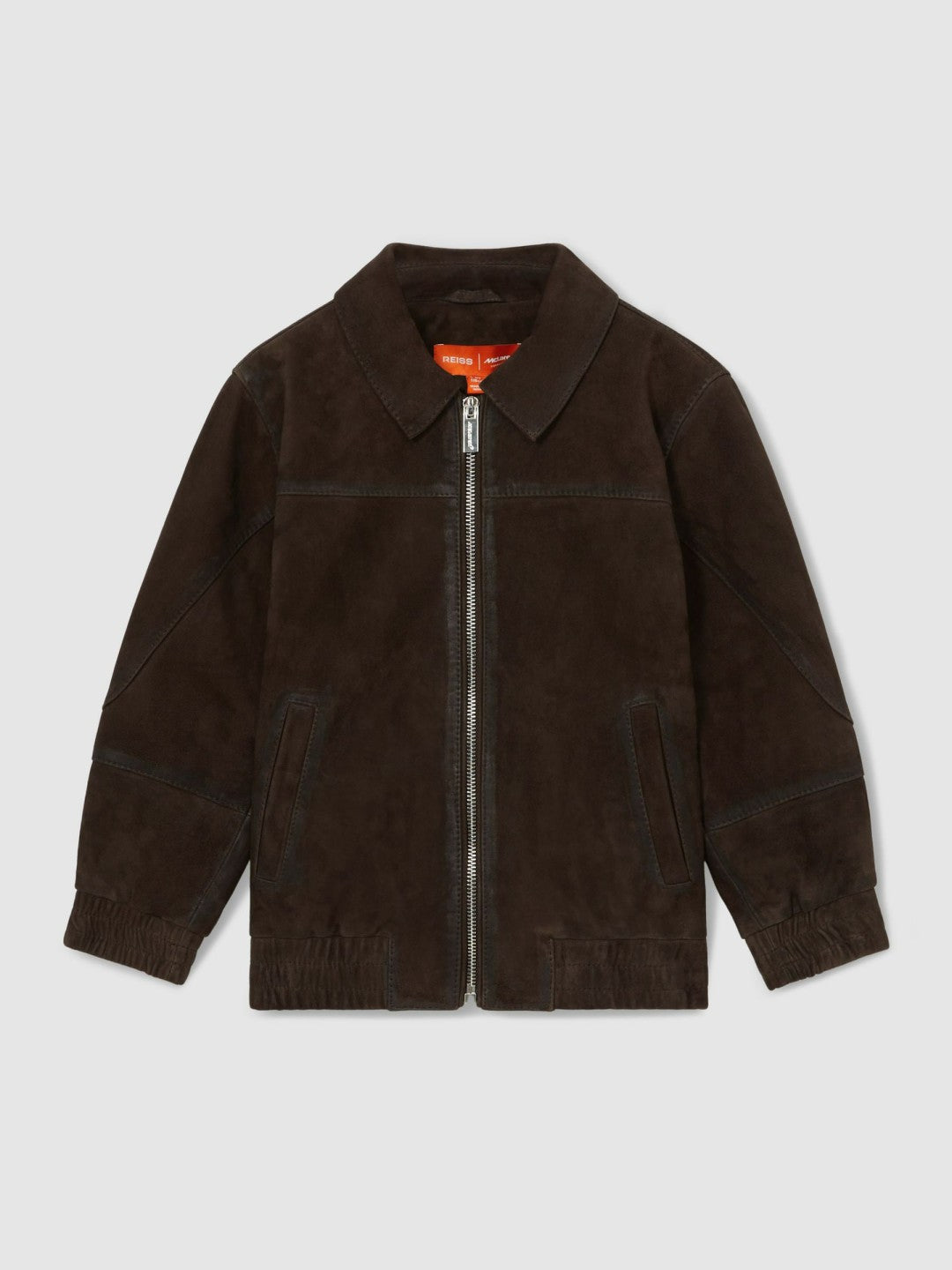 Reiss 9-13 yrs Unisex Fit McLaren F1 Team Suede Bomber Jacket in Distressed Brown