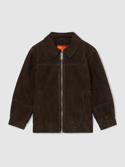 Reiss 9-13 yrs Unisex Fit McLaren F1 Team Suede Bomber Jacket in Distressed Brown