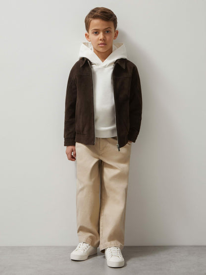 Reiss 9-13 yrs Unisex Fit McLaren F1 Team Suede Bomber Jacket in Distressed Brown