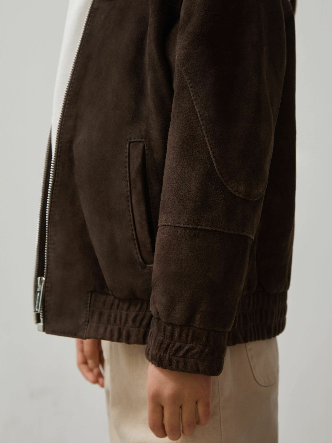 Reiss 9-13 yrs Unisex Fit McLaren F1 Team Suede Bomber Jacket in Distressed Brown