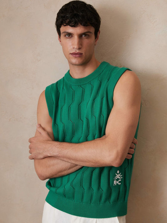 Reiss Ché Pointelle Crew-Neck Vest in Bright Green