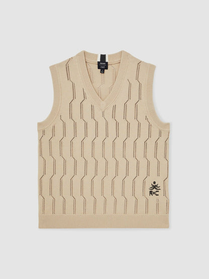Reiss | Ché Pointelle V-Neck Vest in Stone