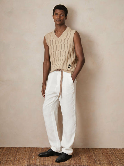Reiss | Ché Pointelle V-Neck Vest in Stone