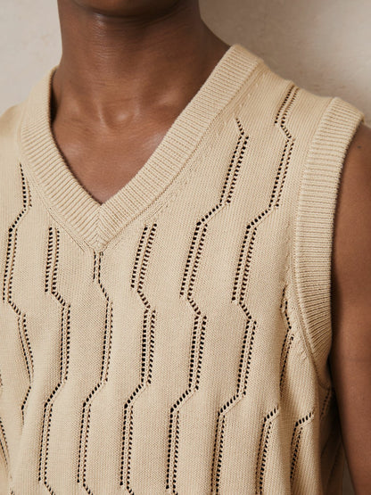 Reiss | Ché Pointelle V-Neck Vest in Stone
