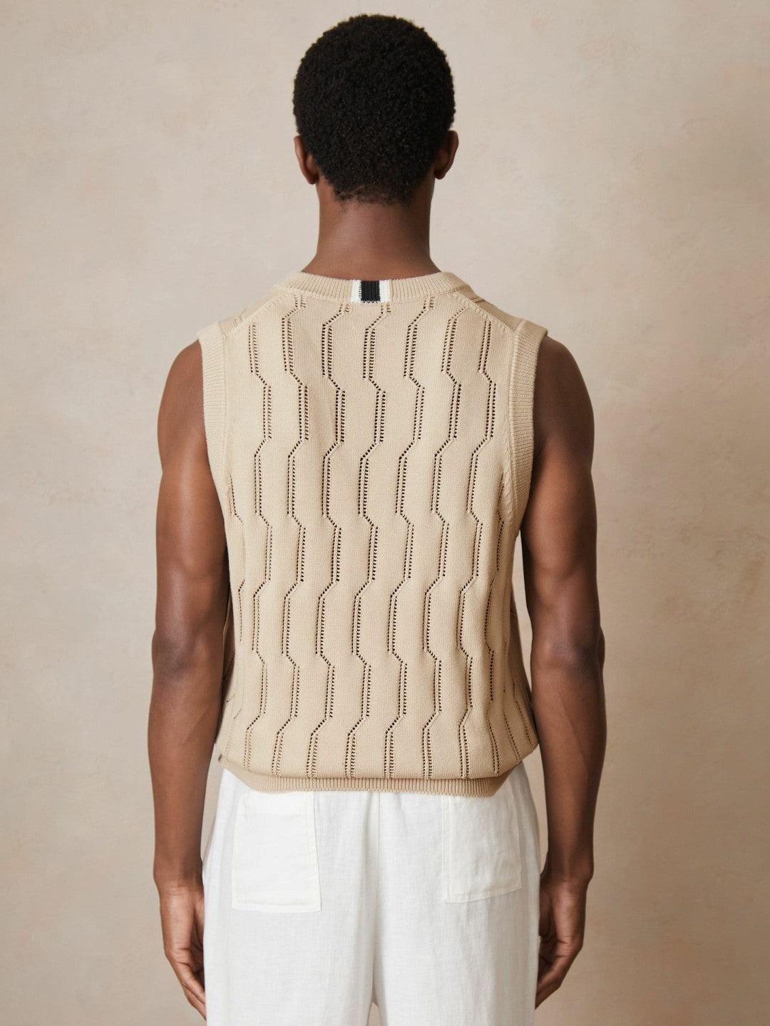 Reiss | Ché Pointelle V-Neck Vest in Stone