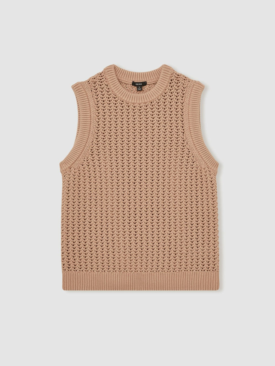 Reiss Cotton-Blend Crochet Vest in Soft Camel