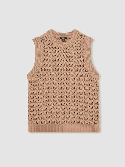 Reiss Cotton-Blend Crochet Vest in Soft Camel