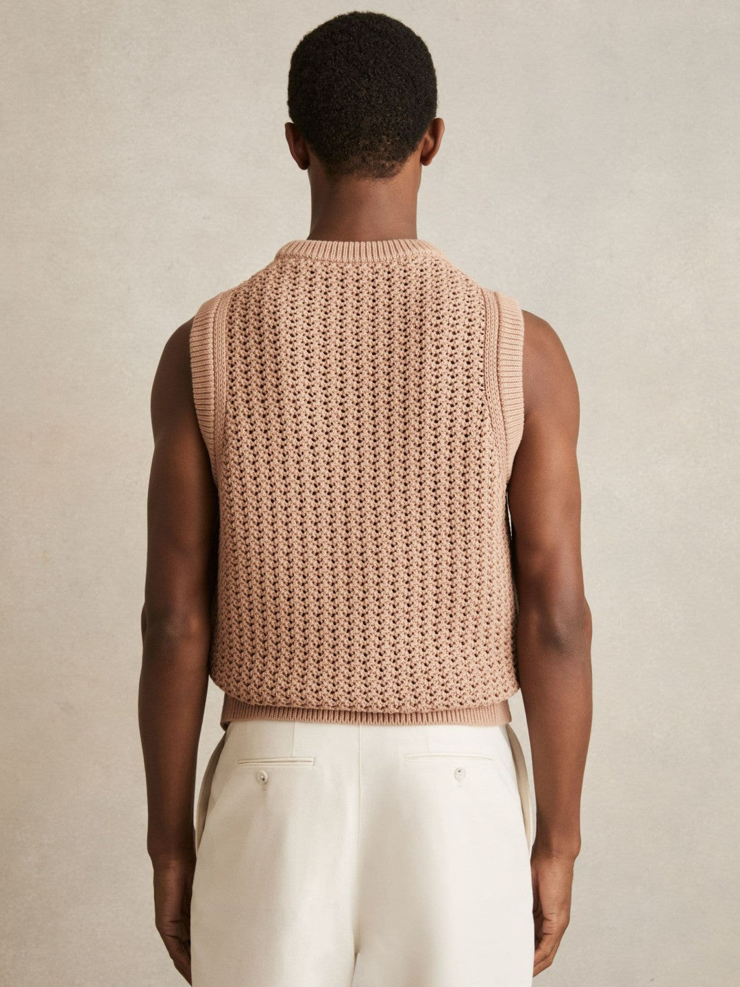 Reiss Cotton-Blend Crochet Vest in Soft Camel