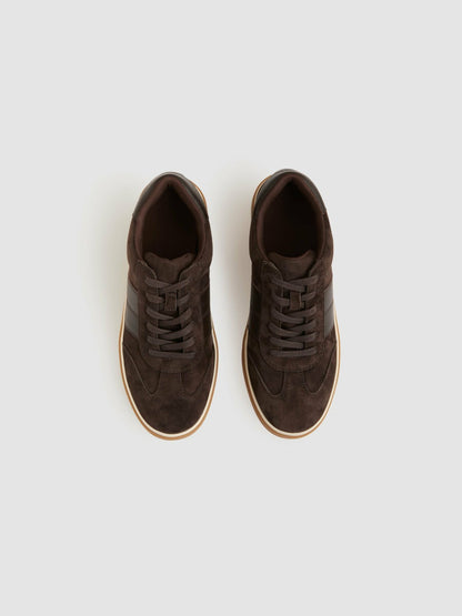Reiss Suede Low-Top Trainers in Chocolate