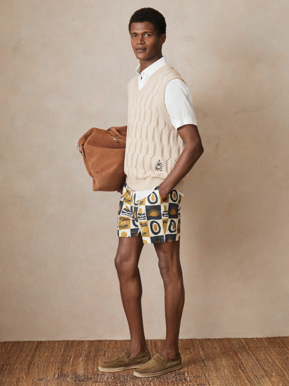 Reiss | Ché Sunset-Print Swim Shorts in Olive Green