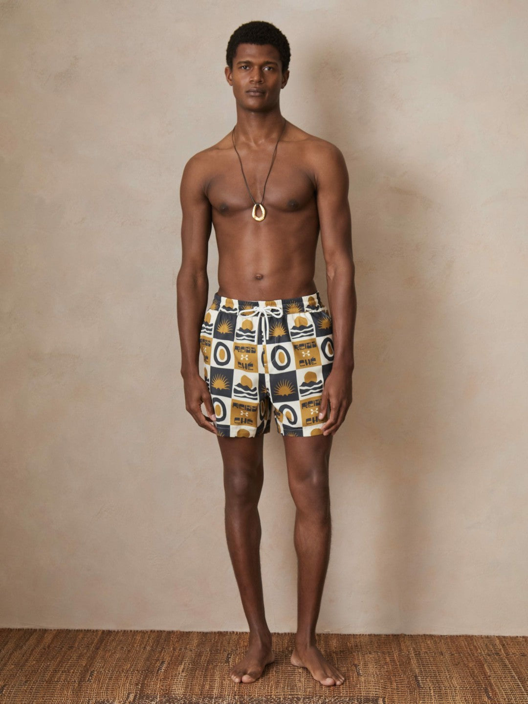 Reiss | Ché Sunset-Print Swim Shorts in Olive Green