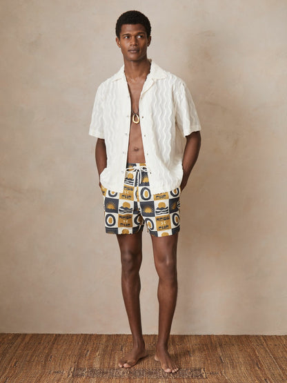 Reiss | Ché Sunset-Print Swim Shorts in Olive Green