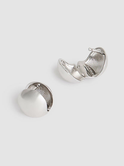 Reiss Polished Ball Huggie Earrings in Silver Tone