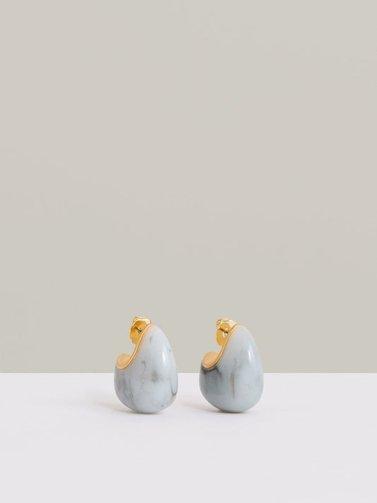 Reiss Curve Marble Scoop Earrings in Gold Tone