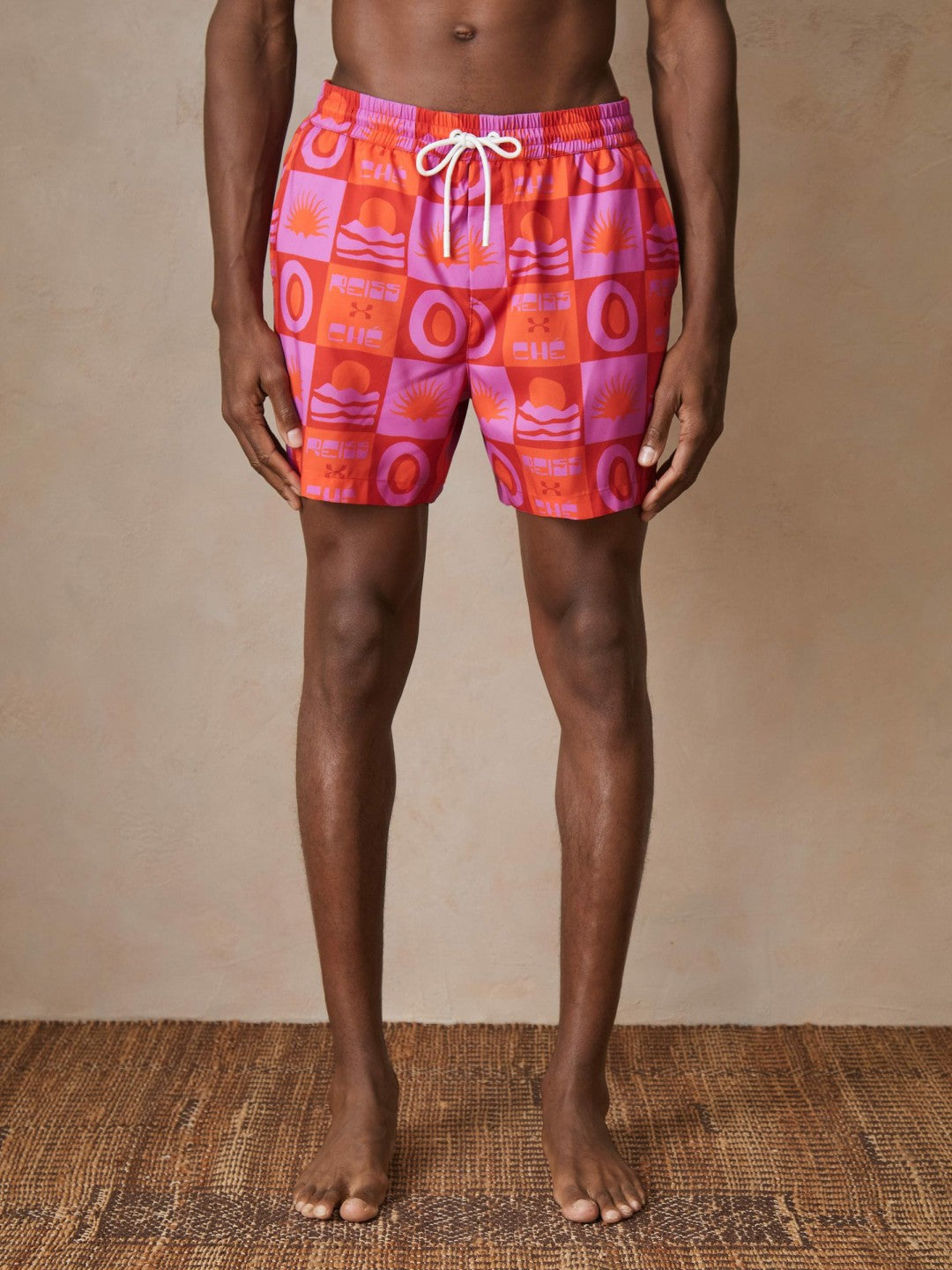 Reiss | Ché Sunset-Print Swim Shorts in Orange/Pink