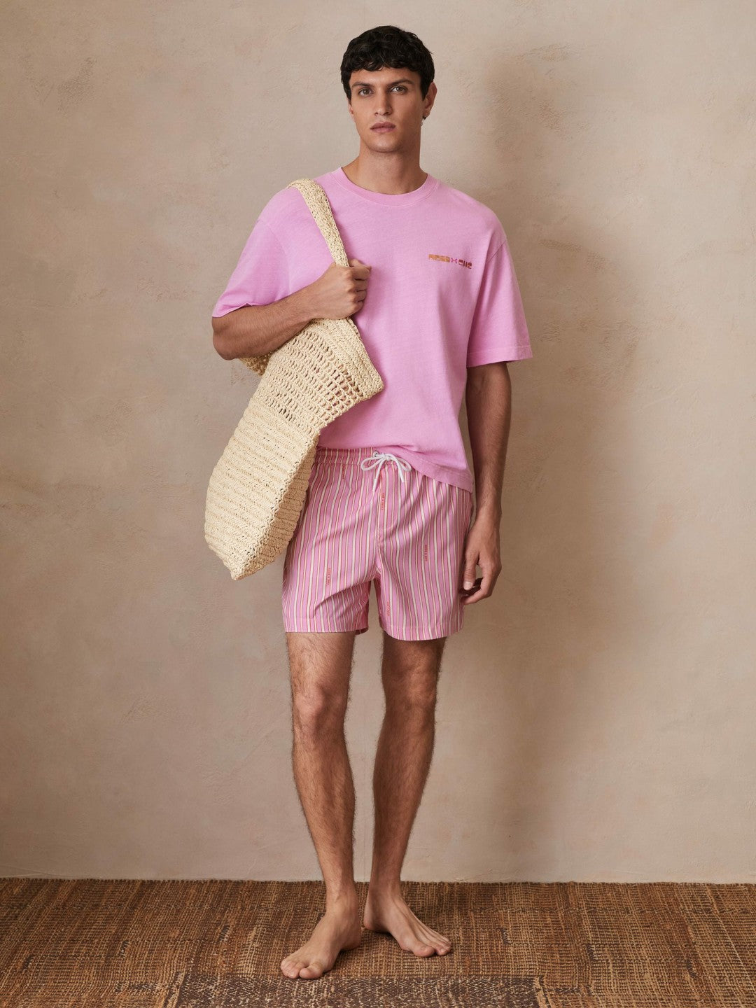 Reiss | Ché Stripe Swim Shorts in Pink/White