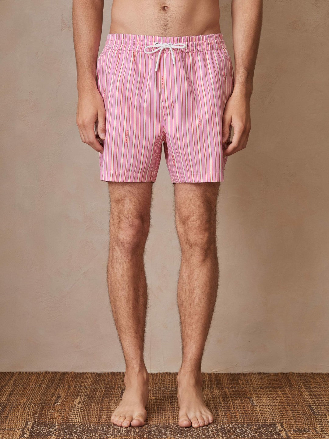 Reiss | Ché Stripe Swim Shorts in Pink/White