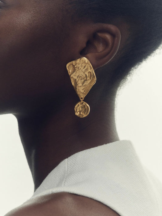 Reiss Molten Large Drop Earrings in Gold Tone