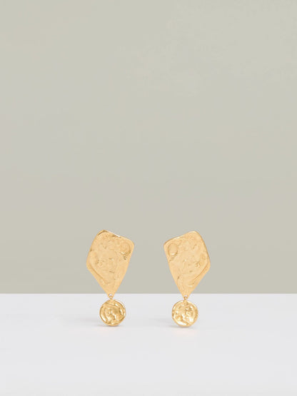 Reiss Molten Large Drop Earrings in Gold Tone