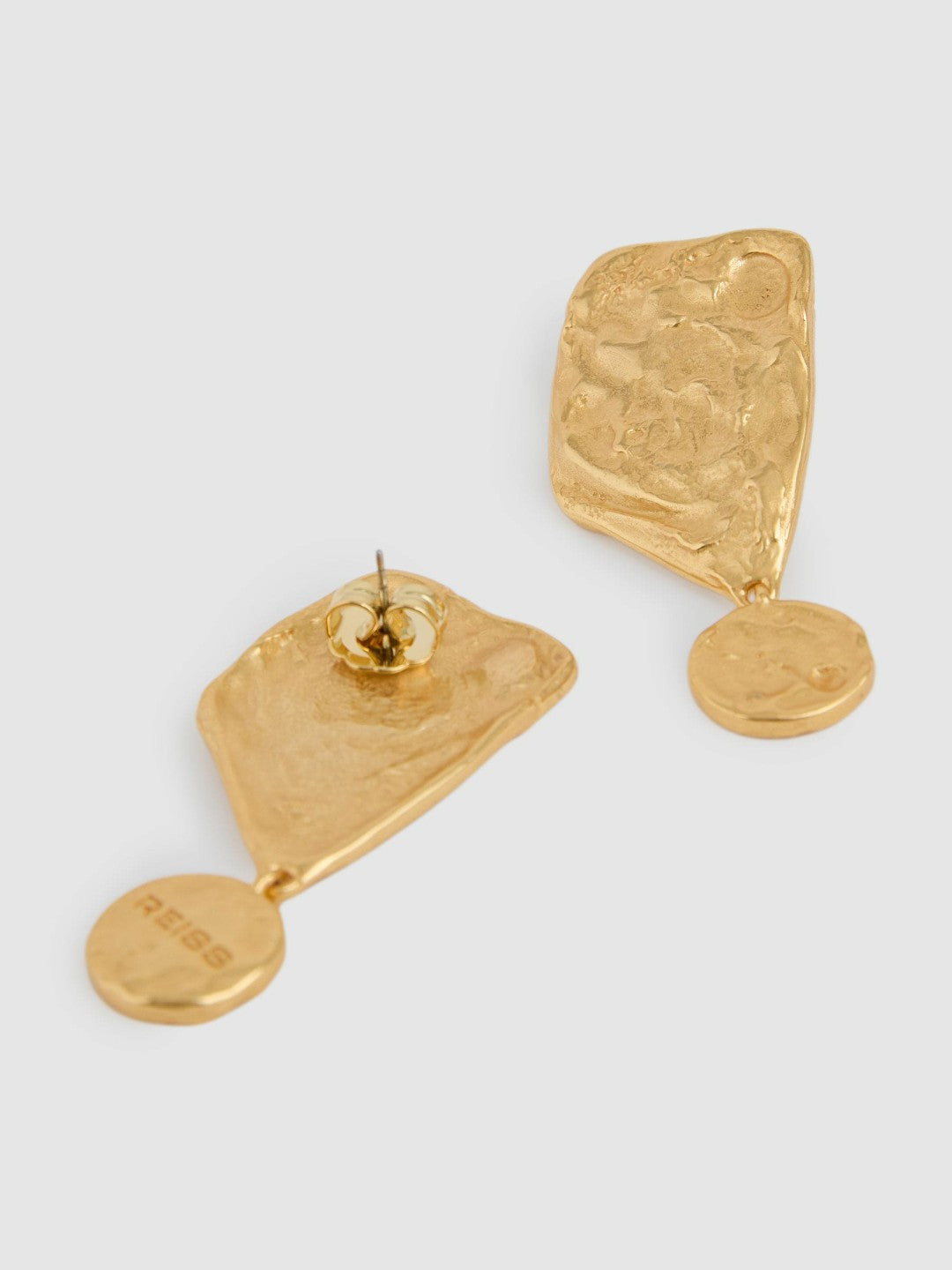 Reiss Molten Large Drop Earrings in Gold Tone
