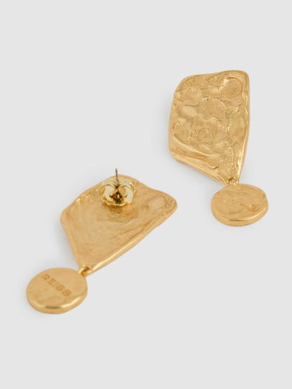 Reiss Molten Large Drop Earrings in Gold Tone