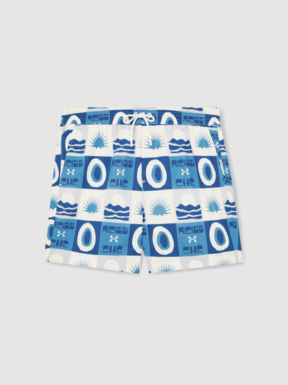 Reiss | Ché Sunset-Print Swim Shorts in Blue Multi