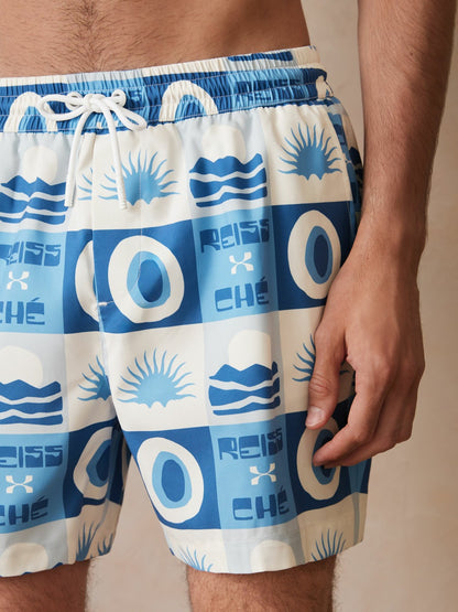 Reiss | Ché Sunset-Print Swim Shorts in Blue Multi