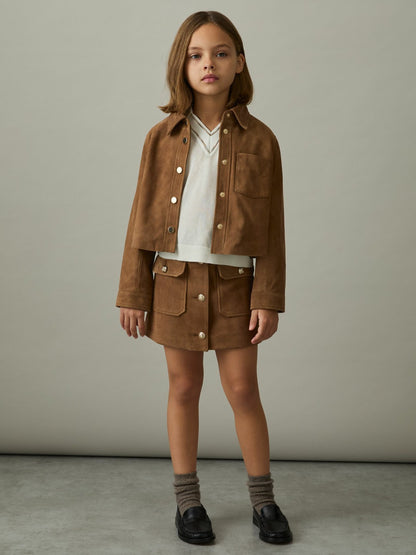 Reiss 9-13 yrs Suede Cropped Jacket in Tan