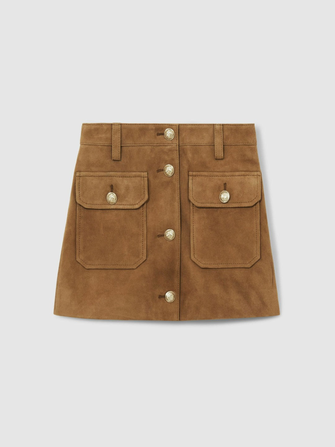 Reiss 9-13 yrs Suede Flap Pocket Skirt in Tan