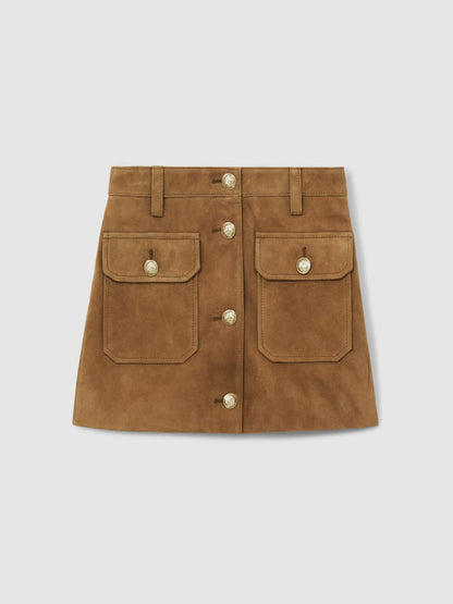 Reiss 9-13 yrs Suede Flap Pocket Skirt in Tan