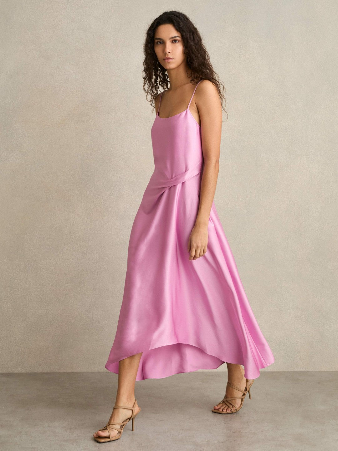 Reiss Satin Drape-Detail Slip Dress in Pink