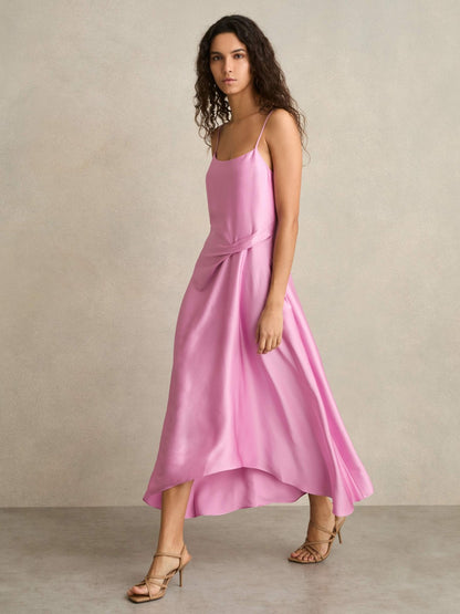 Reiss Satin Drape-Detail Slip Dress in Pink