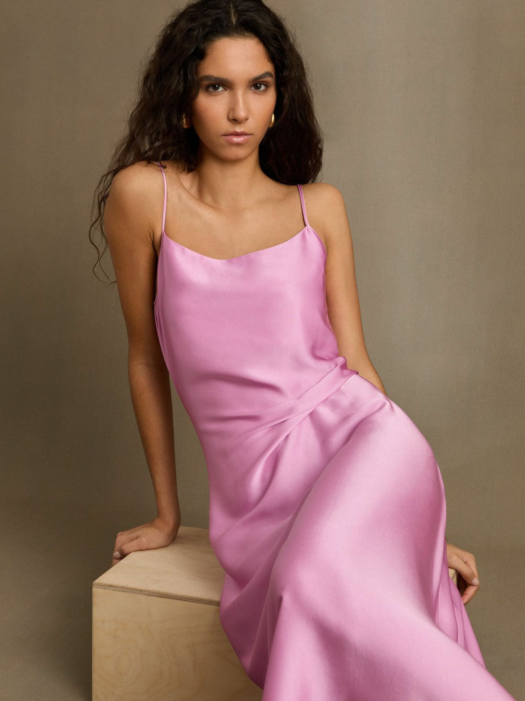 Reiss Satin Drape-Detail Slip Dress in Pink