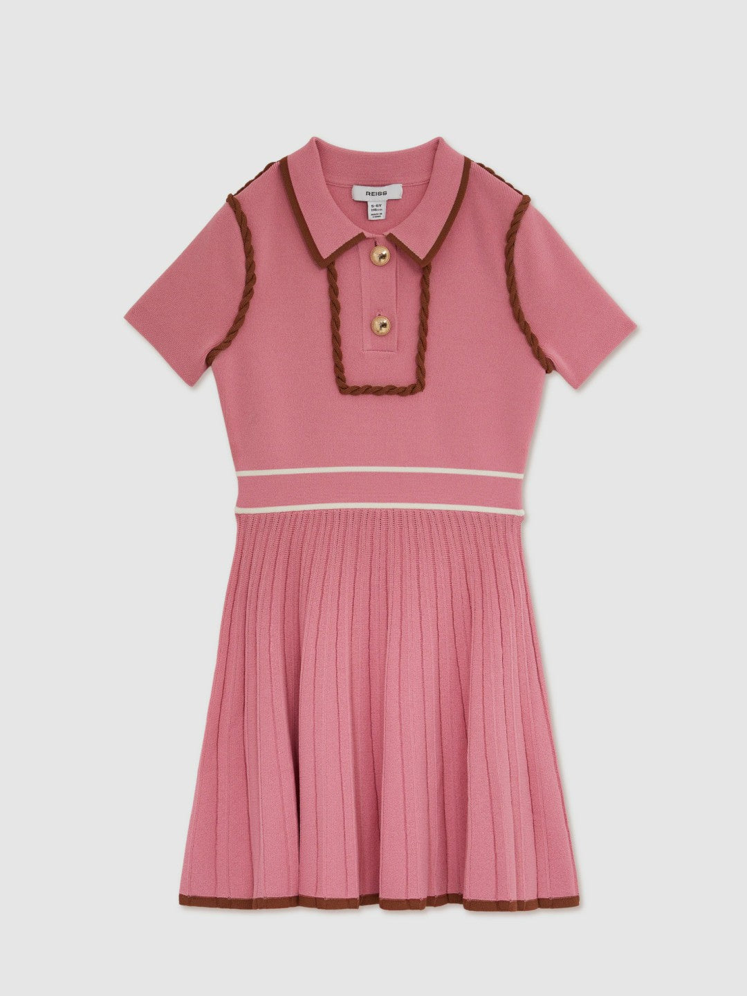 Reiss 9-13 yrs Twist-Piped Knitted Dress in Pink