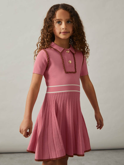 Reiss 9-13 yrs Twist-Piped Knitted Dress in Pink