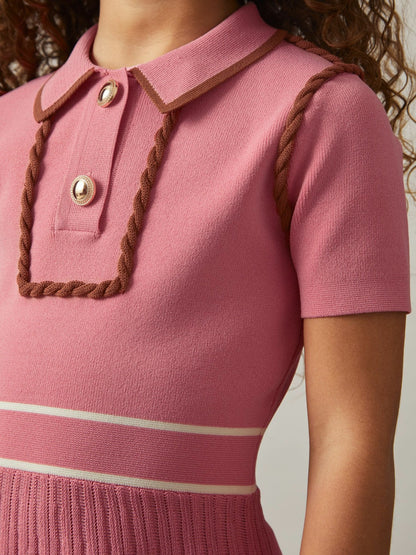 Reiss 9-13 yrs Twist-Piped Knitted Dress in Pink